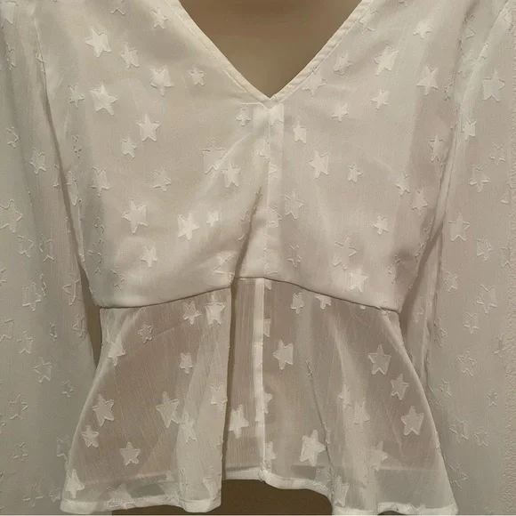 Renvy White Crop Blouse Boho Bohemian Star Details Size Small - Picture 8 of 11